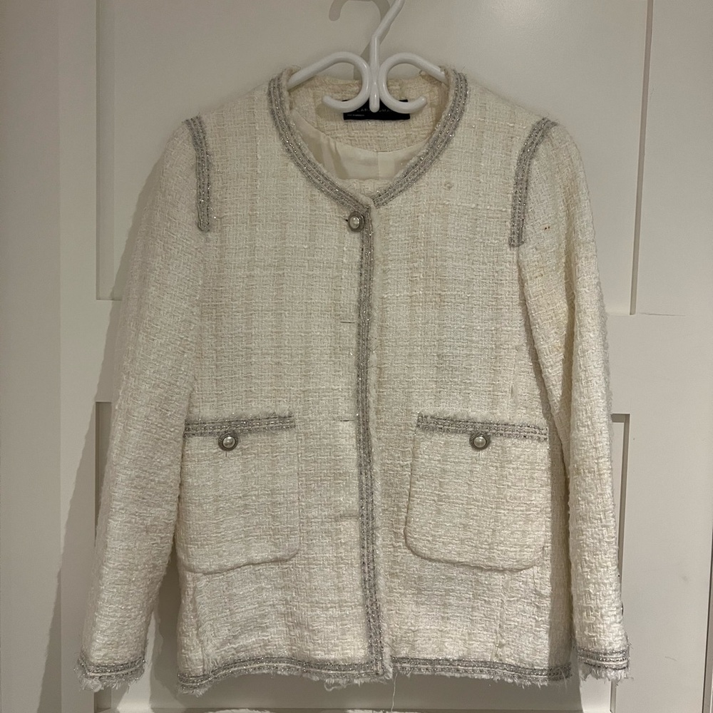Zara Cream Tweed Blazer with skirt